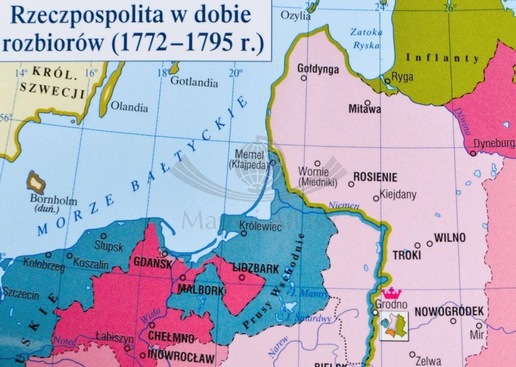 Rzeczpospolita Polska. Dwustronna mapa ścienna historyczna wydawnictwa Demart. Strona 1 - fragment 3