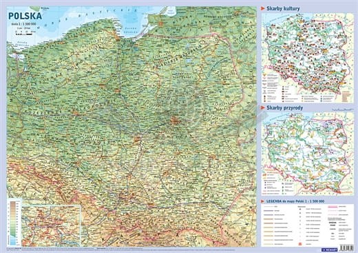 Polska 1:1 500 000. Dwustronna mapa ścienna. Ogólnogeograficzna (fizyczna) / do ćwiczeń. Demart