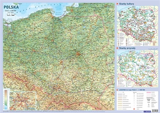 Polska 1:1 500 000. Dwustronna mapa ścienna. Ogólnogeograficzna (fizyczna) / do ćwiczeń. Wydawnictwo: Demart