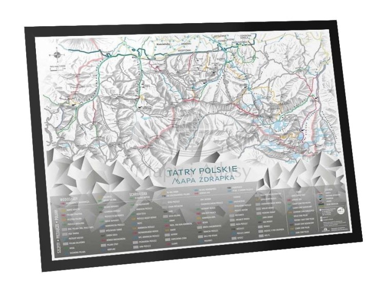 Tatry Polskie. Mapa zdrapka w ramie czarnej. NaGrani