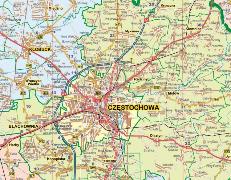 Województwo opolskie i śląskie 1:150 000. Mapa ścienna administracyjno-drogowa wydawnictwa Eko-Graf. Fragment 3