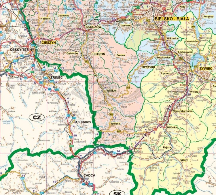 Województwo opolskie i śląskie 1:150 000. Mapa ścienna administracyjno-drogowa wydawnictwa Eko-Graf. Fragment 4
