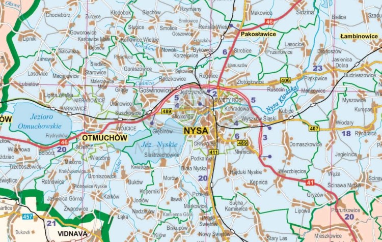 Województwo opolskie i śląskie 1:150 000. Mapa ścienna administracyjno-drogowa wydawnictwa Eko-Graf. Fragment 5