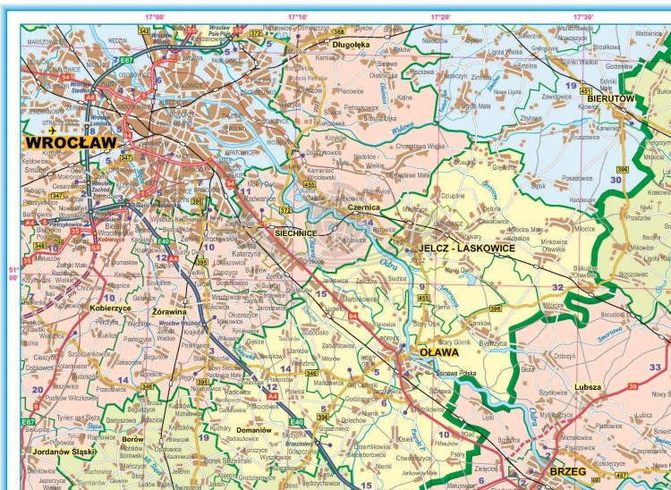 Województwo opolskie i śląskie 1:150 000. Mapa ścienna administracyjno-drogowa wydawnictwa Eko-Graf. Fragment 6