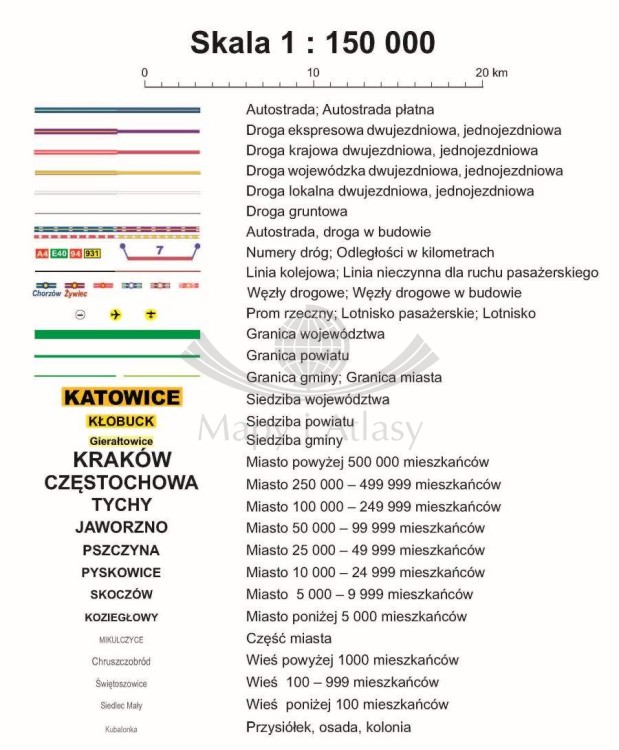 Województwo opolskie i śląskie 1:150 000. Mapa ścienna administracyjno-drogowa wydawnictwa Eko-Graf. Legenda