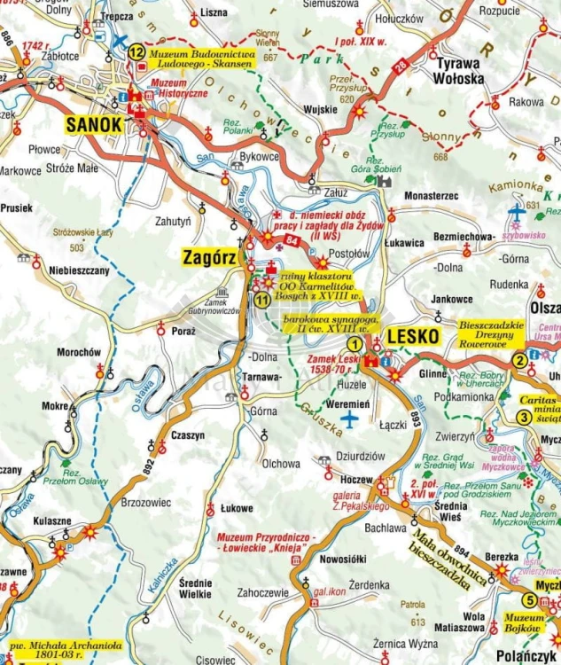 Bieszczady ,,Naj" 1:225 000. Laminowana mapa samochodowo-turystyczna wydawnictwa Compass. Fragment 1
