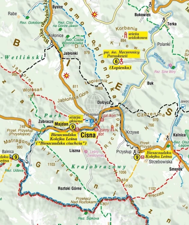 Bieszczady ,,Naj" 1:225 000. Laminowana mapa samochodowo-turystyczna wydawnictwa Compass. Fragment 2