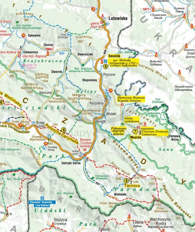 Bieszczady ,,Naj" 1:225 000. Laminowana mapa samochodowo-turystyczna wydawnictwa Compass. Fragment 3