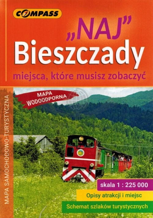 Bieszczady ,,Naj" 1:225 000. Laminowana mapa samochodowo-turystyczna wydawnictwa Compass. Okładka