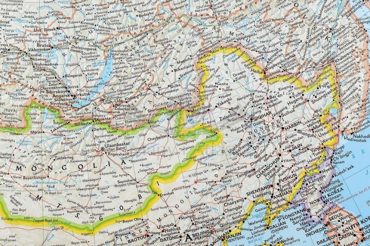 Rosja 1:12 617 000. Mapa w ramie drewnianej. Kazachstan, Mongolia, Afganistan, Uzbekistan, Kirgistan, Tajikistan, Turkmenistan. Wydawnictwo: National Geographic. Fragment 7