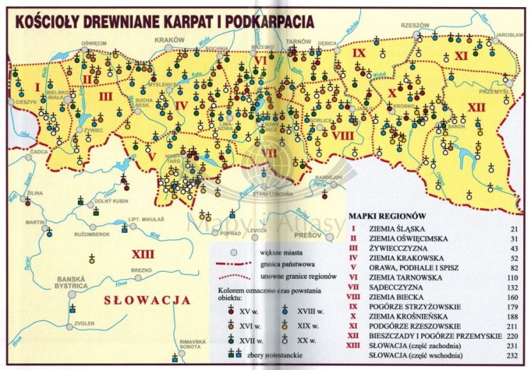 Kościoły drewniane Karpat. Polska i Słowacja. Przewodnik wydawnictwa Rewasz. Mapa z wnętrza okładki