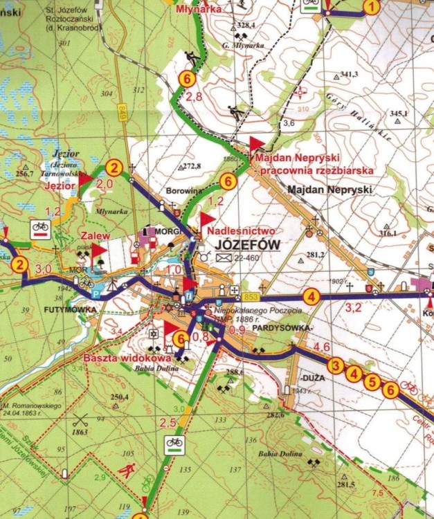 Roztocze. Przewodnik po trasach rowerowych + 8 map turystycznych. Fragment przykładowej mapy 1