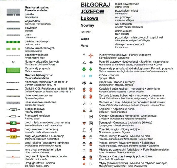 Roztocze Środkowe i Wschodnie 1:60 000. Mapa turystyczna. Legenda 1