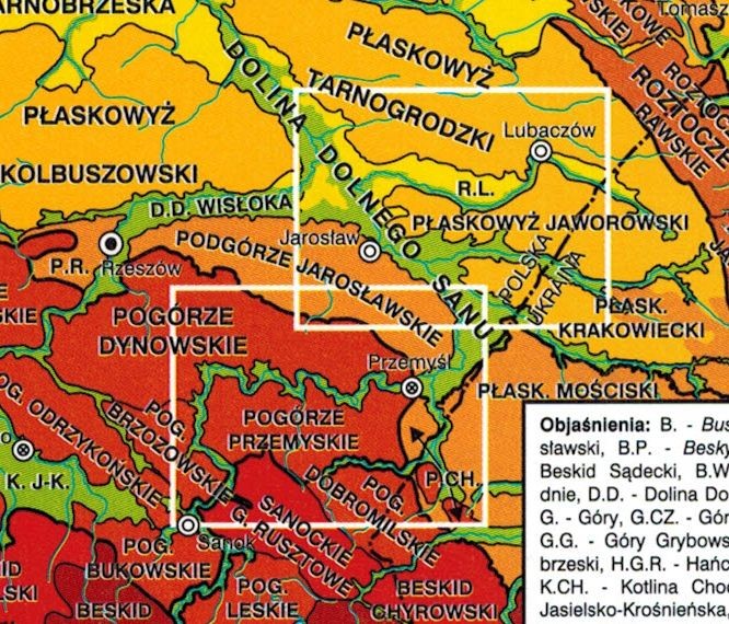 Pogórze Przemyskie 1:60 000. Nadsanie. Mapa turystyczna. Zasięg