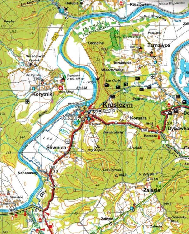 Pogórze Przemyskie 1:60 000. Nadsanie. Mapa turystyczna. Fragment 1