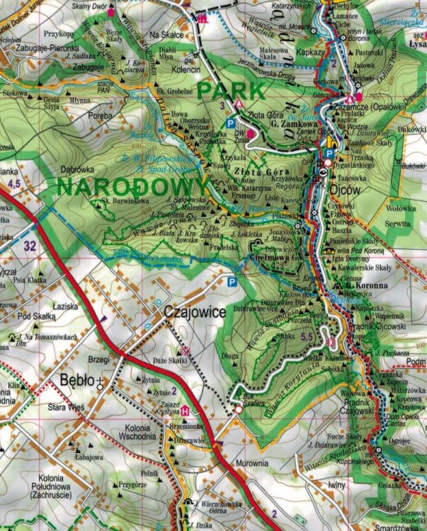 Jura Krakowsko-Częstochowska, część południowa. Laminowana mapa turystyczna wydawnictwa ExpressMap. Fragment 2