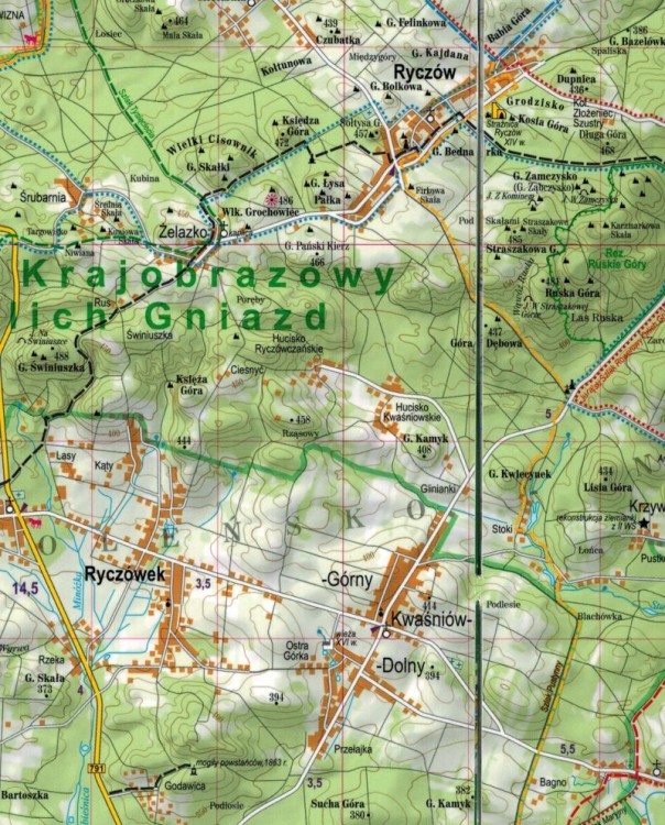 Jura Krakowsko-Częstochowska, część południowa. Laminowana mapa turystyczna wydawnictwa ExpressMap. Fragment 3