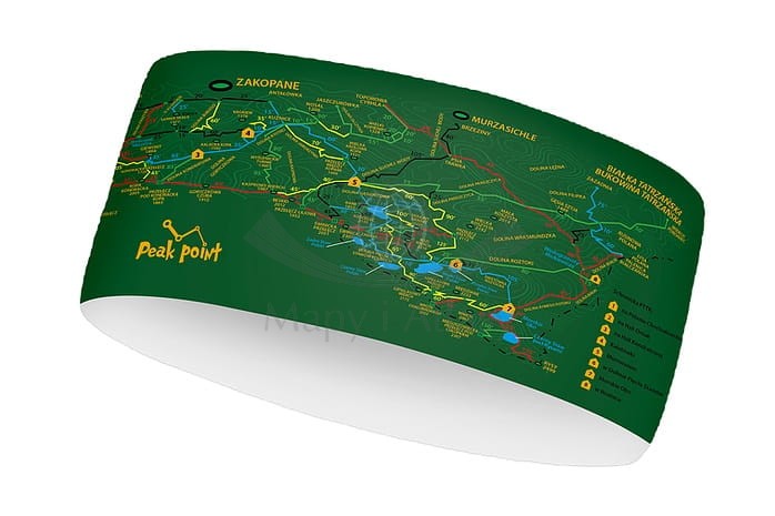 Tatry - mapa. Opaska z nadrukiem. Peak Point. Kolor zielony