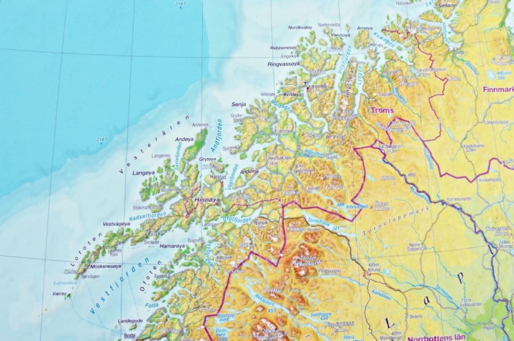 Skandynawia 1:2 800 000. Fizyczna mapa 3D, plastyczna (trójwymiarowa). Producent: Georelie. Fragment 7