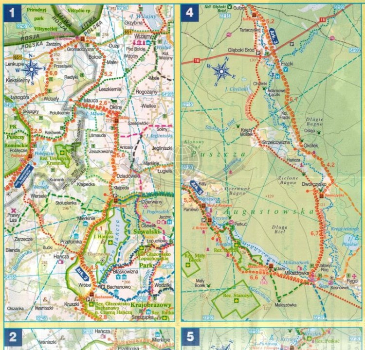 Podlaskie - północ. Wodoodporna mapa rowerowa z serii "Nie tylko Green Velo"  wydawnictwa Euro Pilot. Fragment 1