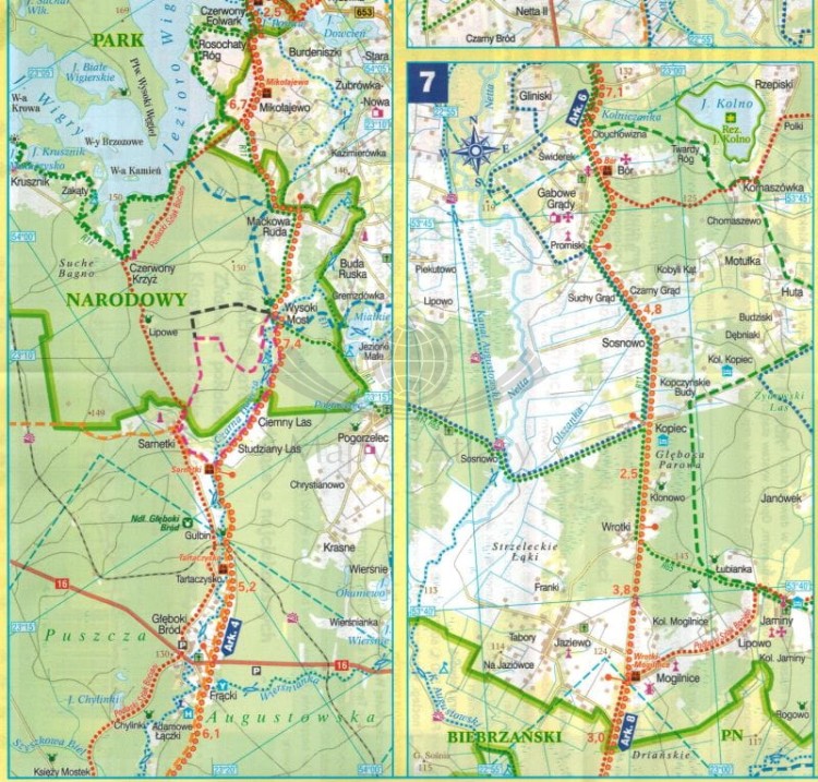 Podlaskie - północ. Wodoodporna mapa rowerowa z serii "Nie tylko Green Velo"  wydawnictwa Euro Pilot. Fragment 2
