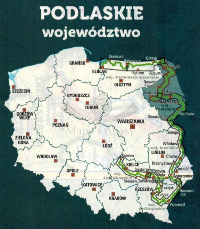 Podlaskie - północ. Wodoodporna mapa rowerowa z serii "Nie tylko Green Velo"  wydawnictwa Euro Pilot. Pozostałe publikacje