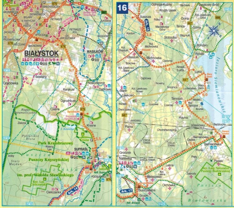 Podlaskie - południe. Wodoodporna mapa rowerowa z serii "Nie tylko Green Velo"  wydawnictwa Euro Pilot. Fragment 2