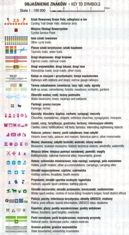 Podlaskie - południe. Wodoodporna mapa rowerowa z serii "Nie tylko Green Velo"  wydawnictwa Euro Pilot. Legenda