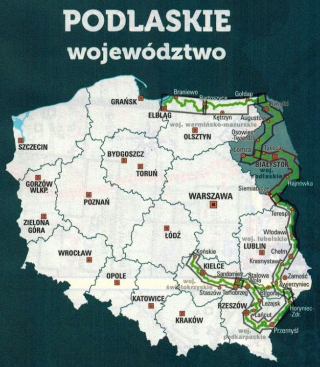 Podlaskie - południe. Wodoodporna mapa rowerowa z serii "Nie tylko Green Velo"  wydawnictwa Euro Pilot. Pozostałe publikacje
