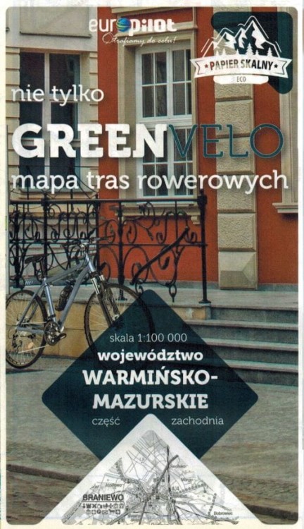 Warmińsko-mazurskie - zachód. Wodoodporna mapa rowerowa z serii "Nie tylko Green Velo"  wydawnictwa Euro Pilot. Okładka