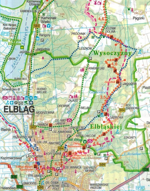 Warmińsko-mazurskie - zachód. Wodoodporna mapa rowerowa z serii "Nie tylko Green Velo"  wydawnictwa Euro Pilot. Fragment 1