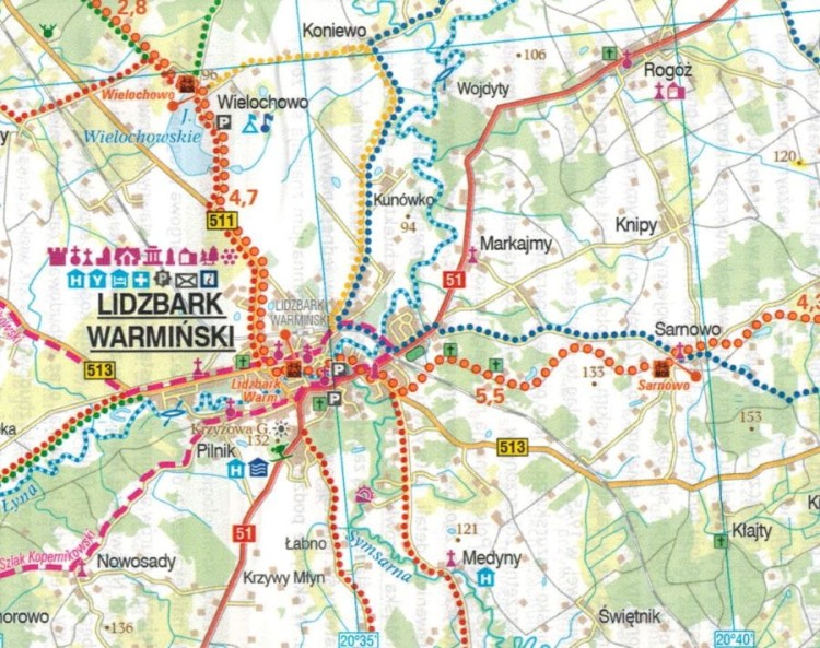 Warmińsko-mazurskie - zachód. Wodoodporna mapa rowerowa z serii "Nie tylko Green Velo"  wydawnictwa Euro Pilot. Fragment 2