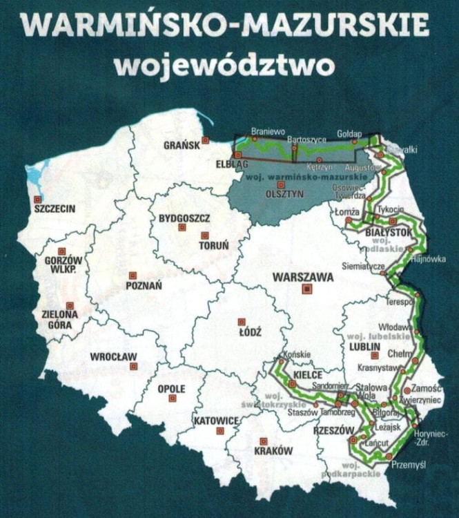 Warmińsko-mazurskie - zachód. Wodoodporna mapa rowerowa z serii "Nie tylko Green Velo"  wydawnictwa Euro Pilot. Pozostałe publikacje
