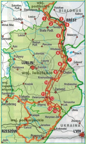 Lubelskie. Wodoodporna mapa rowerowa z serii "Nie tylko Green Velo"  wydawnictwa Euro Pilot. Zasięg