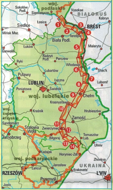 Lubelskie. Wodoodporna mapa rowerowa z serii "Nie tylko Green Velo"  wydawnictwa Euro Pilot. Zasięg