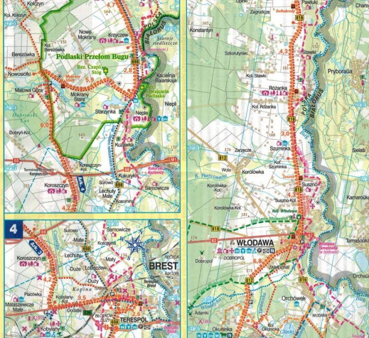 Lubelskie. Wodoodporna mapa rowerowa z serii "Nie tylko Green Velo"  wydawnictwa Euro Pilot. Fragment 2