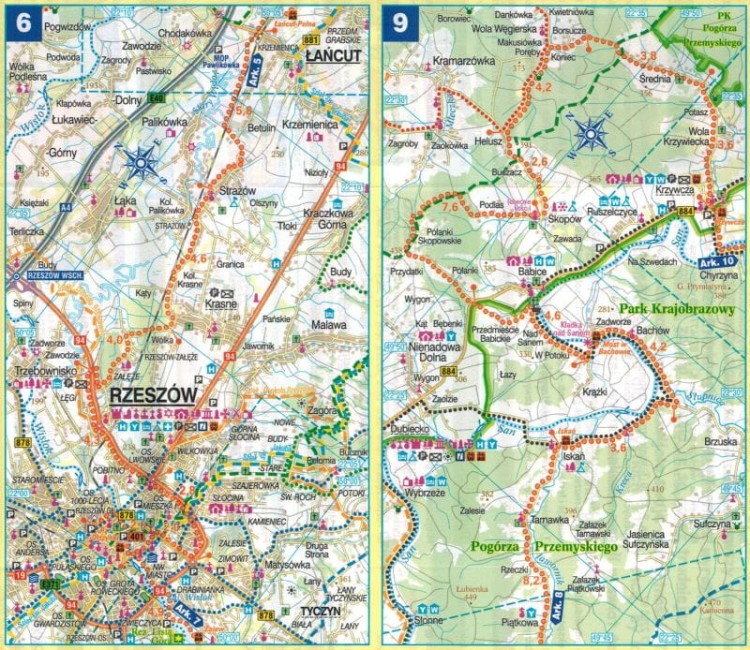 Podkarpackie. Wodoodporna mapa rowerowa z serii "Nie tylko Green Velo"  wydawnictwa Euro Pilot. Fragment 2