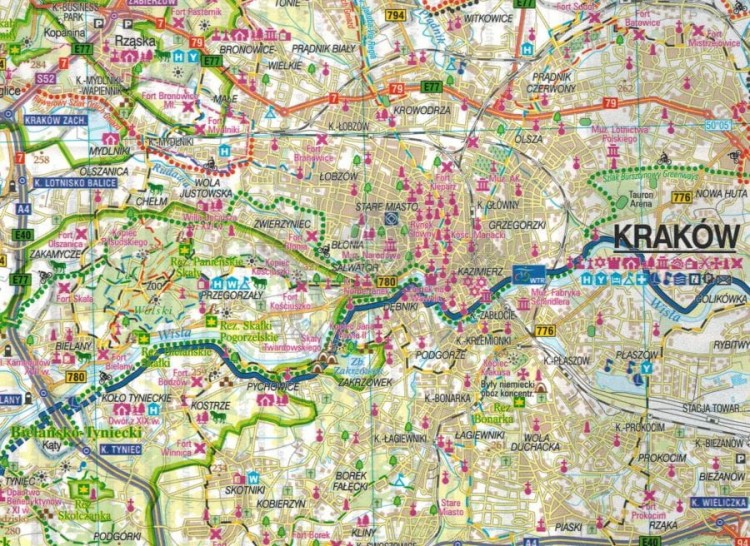 Kraków i okolice - zachód. Wodoodporna mapa rowerowa z serii "Nie tylko Green Velo"  wydawnictwa Euro Pilot. Fragment 1