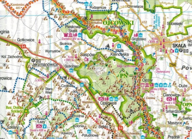 Kraków i okolice - zachód. Wodoodporna mapa rowerowa z serii "Nie tylko Green Velo"  wydawnictwa Euro Pilot. Fragment 3