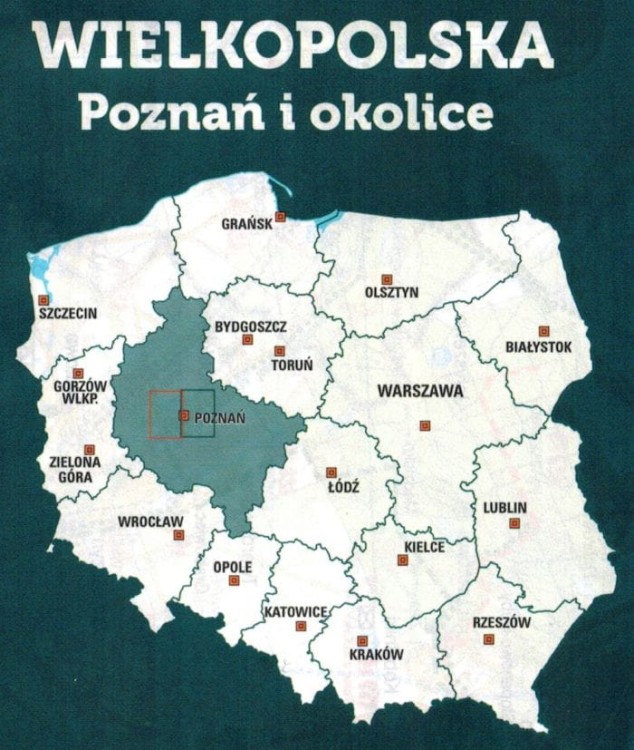 Poznań i okolice - zachód. Wodoodporna mapa rowerowa z serii "Nie tylko Green Velo"  wydawnictwa Euro Pilot. Zasięg (raka czerwona)
