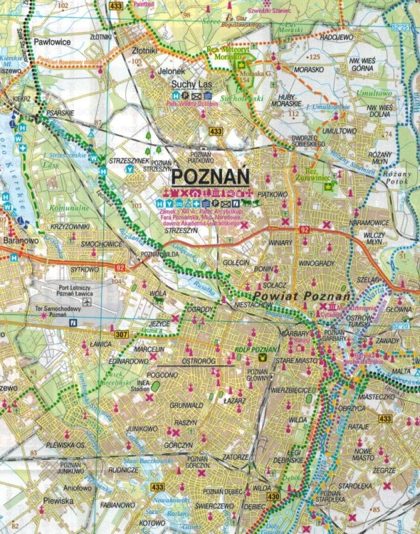 Poznań i okolice - zachód. Wodoodporna mapa rowerowa z serii "Nie tylko Green Velo"  wydawnictwa Euro Pilot. Fragment 1