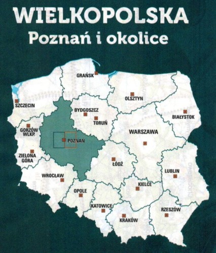 Poznań i okolice - wschód. Wodoodporna mapa rowerowa z serii "Nie tylko Green Velo"  wydawnictwa Euro Pilot. Zasięg (raka czerwona)