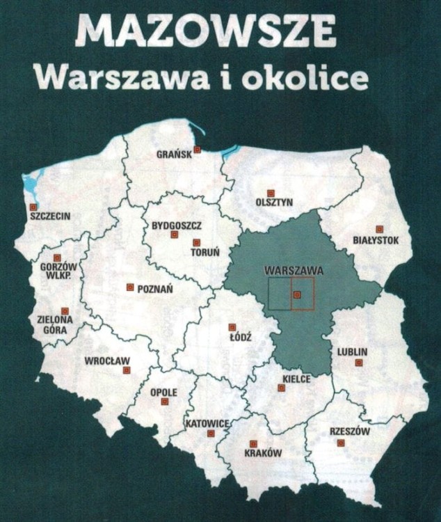 Warszawa i okolice - wschód. Wodoodporna mapa rowerowa z serii "Nie tylko Green Velo"  wydawnictwa Euro Pilot. Zasięg (ramka czerwona)