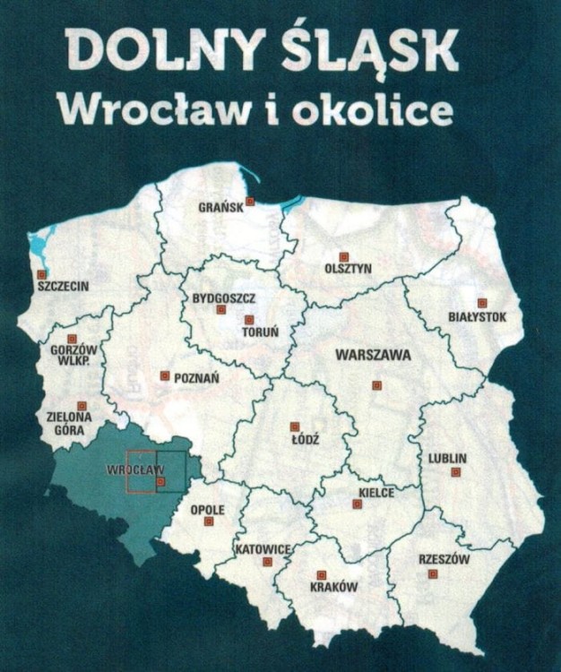 Wrocław i okolice - zachód. Wodoodporna mapa rowerowa z serii "Nie tylko Green Velo"  wydawnictwa Euro Pilot. Zasięg (ramka czerwona)