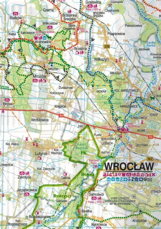 Wrocław i okolice - zachód. Wodoodporna mapa rowerowa z serii "Nie tylko Green Velo"  wydawnictwa Euro Pilot. Fragment 2