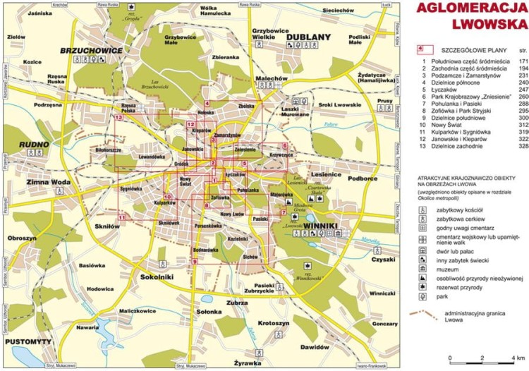 Lwów. Ukraina Zachodnia. Przewodnik wydawnictwa Rewasz. Skorowidz planów