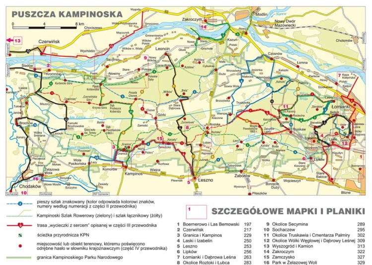 Puszcza Kampinoska. Przewodnik wydawnictwa Rewasz. Skorowidz mapek i planów