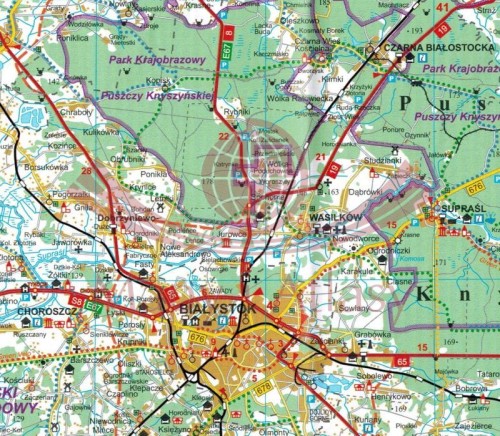 Województwo podlaskie 1:250 000. Laminowana mapa turystyczna wydawnictwa TD Mapy. Fragment 1
