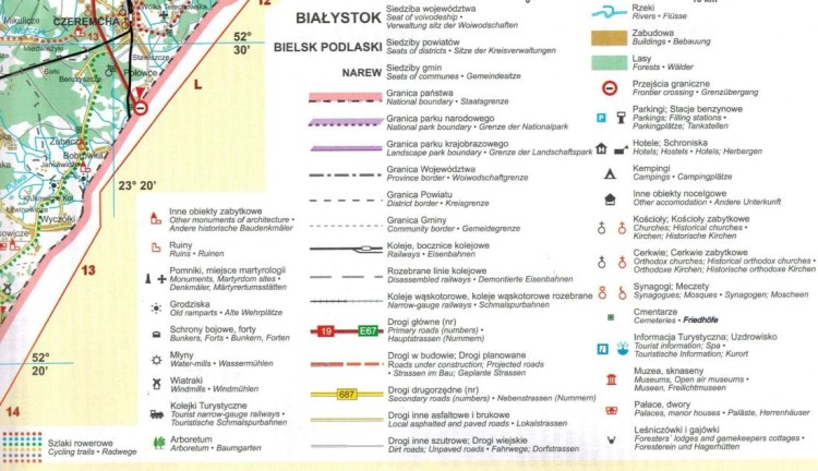Województwo podlaskie 1:250 000. Laminowana mapa turystyczna wydawnictwa TD Mapy. Legenda