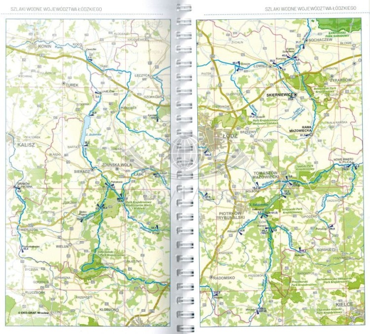 Województwo łódzkie. Szlaki wodne. Przewodnik kajakowy wydawnictwa ArtGlob. Mapa